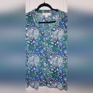 MICHAEL KORS Blue and Green Paisley Blouse XL